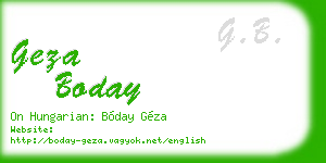 geza boday business card